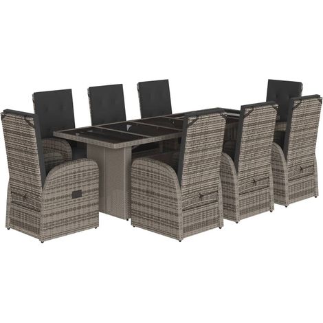 vidaXL Set da Pranzo da Giardino 9 pz con Cuscini in Polyrattan Grigio (1/5)