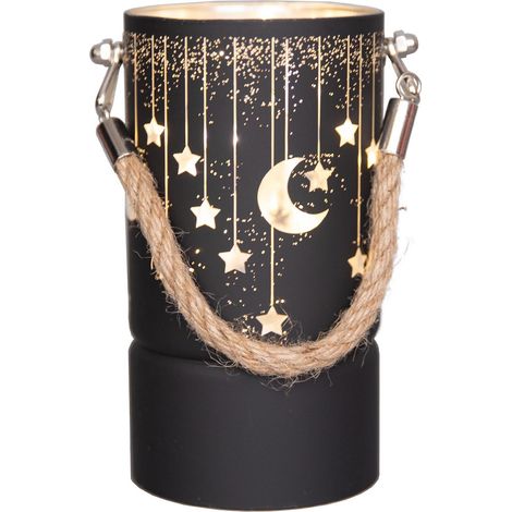 17cm Black Glass LED Christmas Jar Lamp with Moon and Stars Etched Design (1/5)