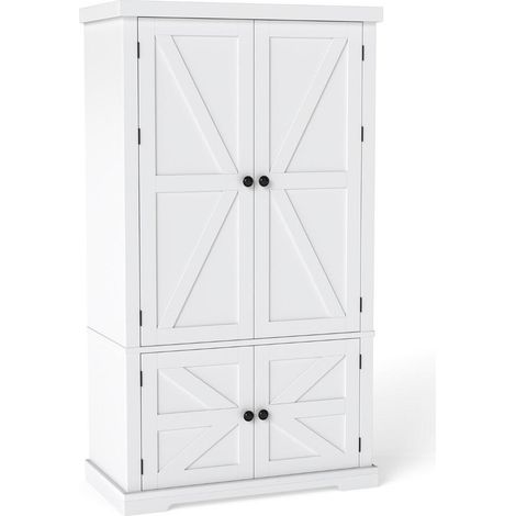 Gain de Place Armoire de Cuisine 4 Portes Buffet Garde-Manger 139cm avec 5 Étagères Réglables pour Vaisselle et Épices Blanc (1/5)