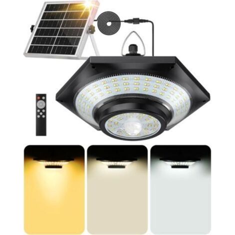 Lampe Solaire Interieur Extérieur Avec 228LED 4000LM, 5 Modes Détecteur de Mouvement, 3 Températures de Couleur Lumiere Solaire Exterieur 4400mAh Batterie Pour Chemin Jardin [Classe énergé (1/4)