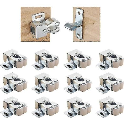 Loquets de porte d'armoire avec vis, double rouleau, double verrouillage, en acier inoxydable, pour armoires, placards et tiroirs de cuisine (12 pièces) (1/5)