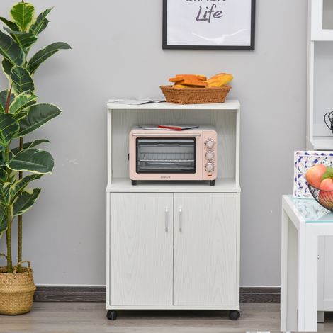 Chariot desserte micro-ondes placard 2 portes - dim. 60.4L x 40.3l x 97H cm - blanc