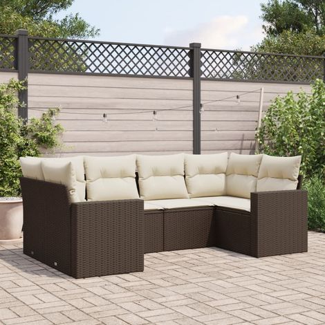 vidaXL Set Divano da Giardino 6 pz con Cuscini Marrone in Polyrattan (1/3)