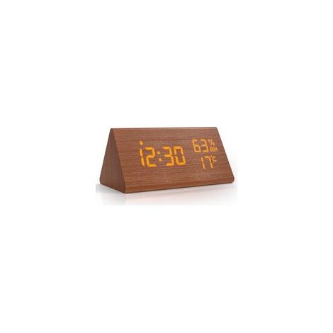 Digital LED Alarm Clock - Wood Design with Voice Control, Snooze, Date, Temperature Features, Perfect for Bedroom or Office Use (1/5)