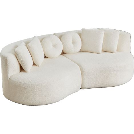 Sofá modular de chenilla beige de 2 piezas con 6 cojines, diseño curvo sin reposabrazos HOMVRA (1/5)