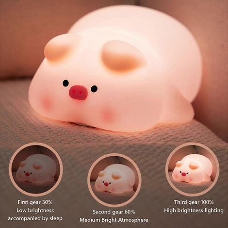 Veilleuse adorable pour enfants, motif cochon mignon, 3 niveaux de luminosité, idéale pour la chambre ou le salon. (1/5)