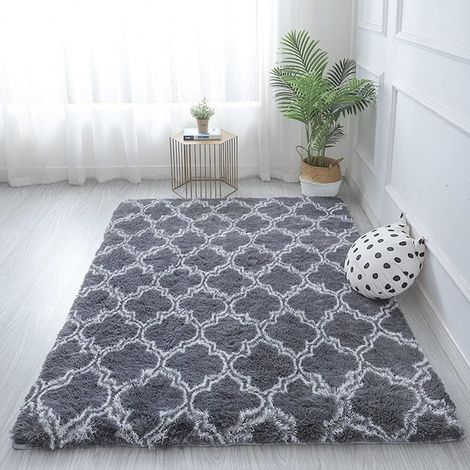 Hochflor Teppich Flauschig Grau 185x185cm für Wohnzimmer und Schlafzimmer (1/5)