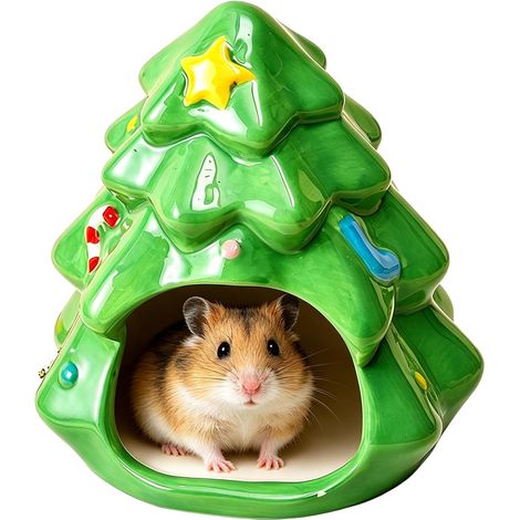 Ceramic House Guinea Pig Green House Hamster Tree Shaped Hiding Places Suitable for Hamsters Dwarfs Guinea Pigs Gerbils Mice and Other Small Pets (1/5)