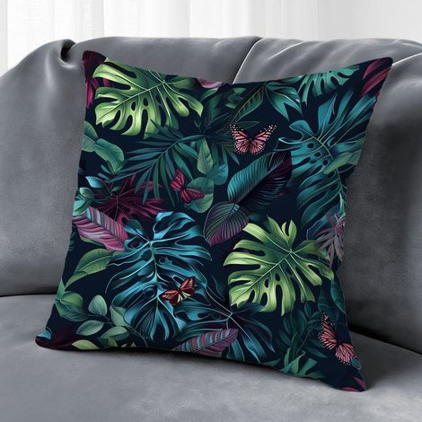 Housse de coussin plantes papillons, décoration canapé style ferme,45×45cm (1/5)