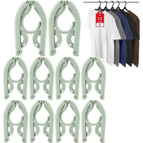 Set mit 10 faltbaren Reisekleiderbügeln inklusive 10 Clips. Unverzichtbar für Kreuzfahrten. Tragbare und praktische Kleiderbügel aus Kunststoff, ideal für Koffer, Hotels, Wohnmobile, Autoreisen, Flugz