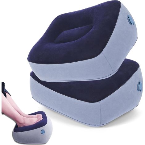 Repose-pieds Gonflable - Lot de 2 - PVC Souple - Réglable en Hauteur - Pour Avion et Voiture - Bleu et Gris