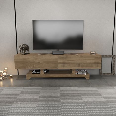 Tera meuble tv 160 cm design unique avec armoires (noyer)
