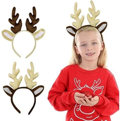 Serre-têtes De Noël,Serre Tete Renne Noël,2 Pièces Serre Têtes de Cerf,Noël Bandeau de Cheveux de Enfants,Décoration de Fête de (1/4)