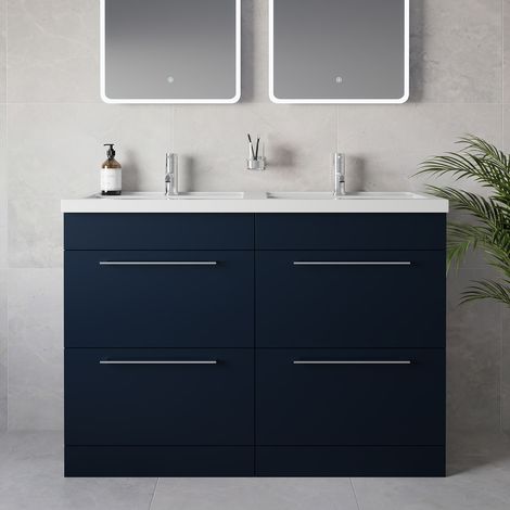 Napoli 390 Deep Blue 1200mm 4 Drawer Vanity Unit with Double Lucia Basins - 1200mm - Chrome 320mm Handle