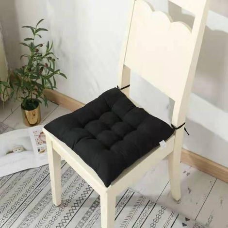 Coussin De Siege Carré - Tissu Velours Doux - Pour Chaise De Bureau Salle À Manger Patio Extérieur - Noir - 2 Pièces (1/3)