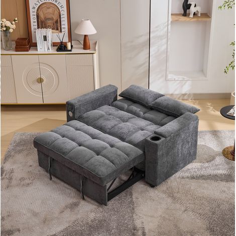 sofá cama extensible con USB y almacenamiento gris DESVIAE (1/5)