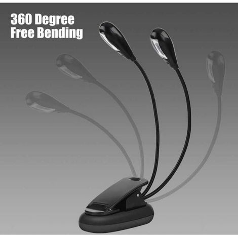 Lampe Pupitre - 8 Led - Double Tête Réglable - Pince Clip - Câble USB - Pour Lecture Livre Table Chevet - 1 Pièce (1/4)