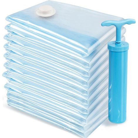 [(6040 épaissi) X10 + une pompe manuelle] 11 sacs de compression sous vide transparents, épais et agrandis, pour matelas, bagages et rangements.-AquaForge