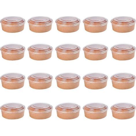 20 bols jetables en papier kraft pour salade de fruits, contenants alimentaires, cadeaux de fête (473 ml, avec couvercle) (1/3)
