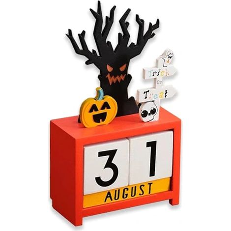 Calendrier de l'Avent en bois décoré pour Halloween, calendrier perpétuel de bureau, ambiance festive garantie (Arbre hanté) (1/5)
