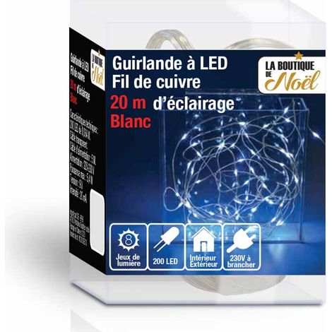 Guirlande lumineuse led fil cuivre électrique - 20 mètres - Blanc