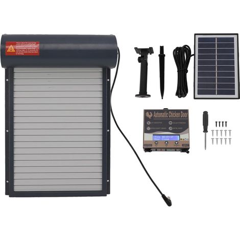 Porte de poulailler Automatique Grise à énergie Solaire, programmable avec Affichage LED et minuterie. - (1/5)