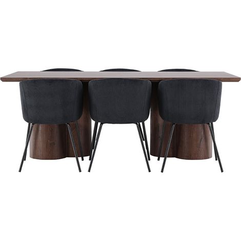 Olivia ensemble pour salle à manger table 100x210cm et 6 chaises velours avec accoudoirs mocca.