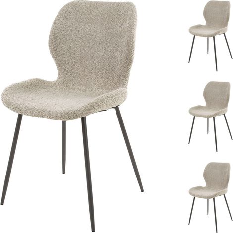 Lot de 4 chaises repas 46x54x84 cm en tissu bouclette sable - SORAYA