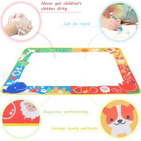 Tapis d'écriture et de peinture pour tout-petits avec 4 stylos magiques et 4 moules à dessin (1/4)