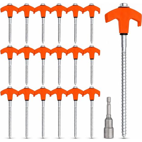 Lot de 20 Piquets de Tente en Acier à Visser, Ancrage au Sol Fileté pour Tente et Auvent, pour Camping, Sol Dur et Bois (1/5)