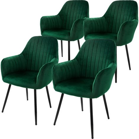 ML-Design 4er Set Esszimmerstühle mit Rücken- und Armlehnen, Grün, Küchenstühle mit Samtbezug, Polsterstühle mit Metallbeinen, Ergonomische Stühle für Esstisch, Wohnzimmerstühle Esszimmerstuhl