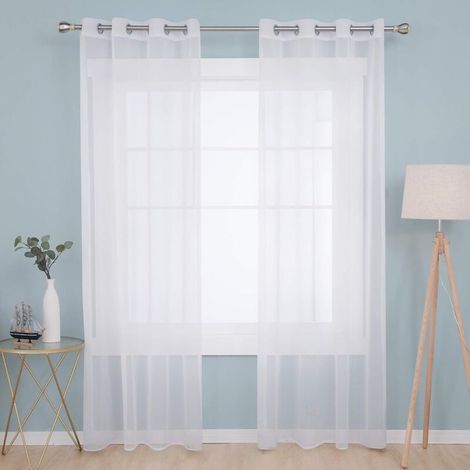 Lot de 2 Oeillets Voilage Décoration Transparents Rideaux de la Cuisine Moderne pour Fenêtre Porte Salon 132 x 242cm Blanc (1/5)