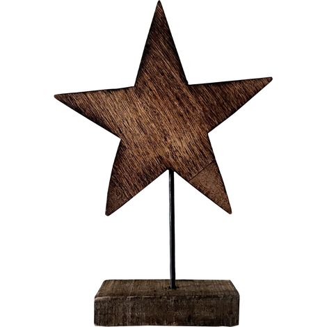 Rebecca Mobili Stella Decorativa in Legno Marrone con Supporto Addobbo Natale