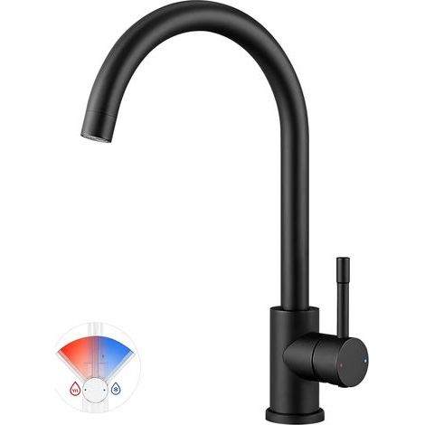 Rubinetto da cucina CECIPA, acciaio inossidabile, resistente alla ruggine e agli urti, miscelatore girevole a 360°, arco ad alto flusso, nero. (1/5)