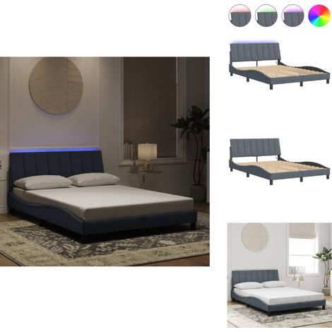 Bettgestell mit LED-Leuchten Dunkelgrau 140x200 cm Samt - Samtsofa - Bettrahmen - Doppelbett - Boxspringbetten - Nachttischlampe (1/5)