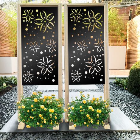 FLOWERS - Paravent modulable - 70x190 cm - en bois et PVC - Couleur : noir