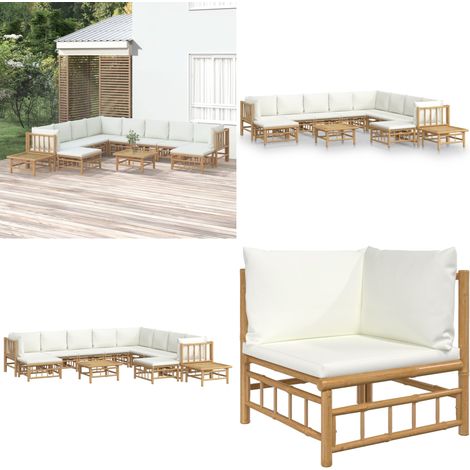 12-tlg. Garten-Lounge-Set mit Cremeweißen Kissen Bambus - Bambus Möbel - Gartenloungeset - Outdoor Möbel - Esstisch - Wohnzimmergarnitur - Home & Living (1/5)