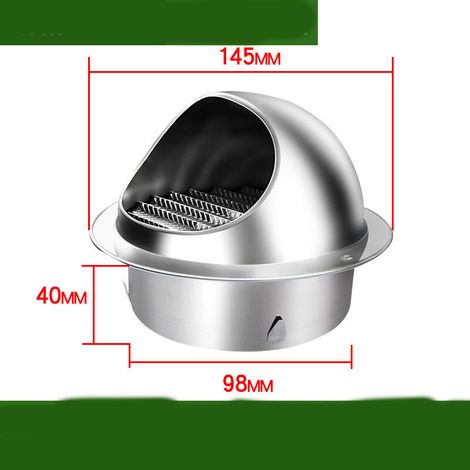 Ventilador redondo con rejilla de acero inoxidable, cubierta de ventilación redonda, salida de escape para montaje en pared, rejillas de ventilación de 100 mm. (1/4)