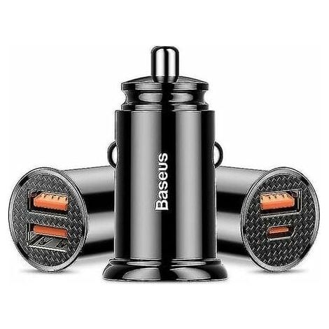 Cargador de coche con toma de encendedor de cigarrillos, cargador de coche USB dual, 5 A, carga rápida, 2 puertos, 12-24 V, adaptador de corriente para iPhone 12, cargador USB de 18 W (1/3)