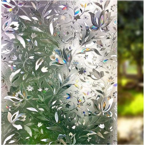 Fensterfolie – Dekorative 3D-Sichtschutzfolie mit Milchglasoptik – UV-Filter und Wärmeregulierung für Zuhause – Regenbogen-Tulpenmuster – 1 Stück (1/5)