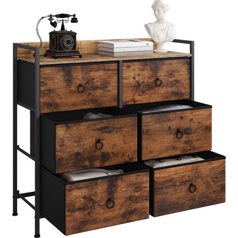 WOLTU Modern 6 Fabric Drawer Chest of Drawers Vintage Brown + Black (1/5)