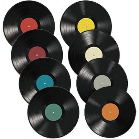 Lot de 8 disques vinyles décoratifs muraux style vintage pour une soirée rock ou une chambre d'étudiant. (1/4)