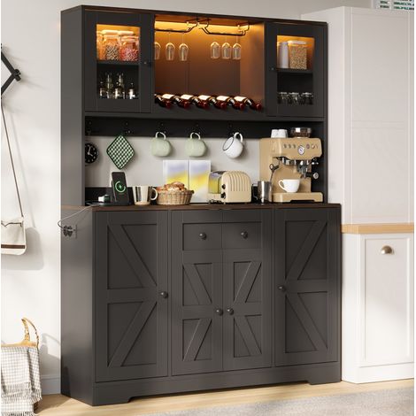 Armario alto de cocina 140 x 40 x 173 cm MDF negro LED RGB enchufes - CHICFURN (1/5)