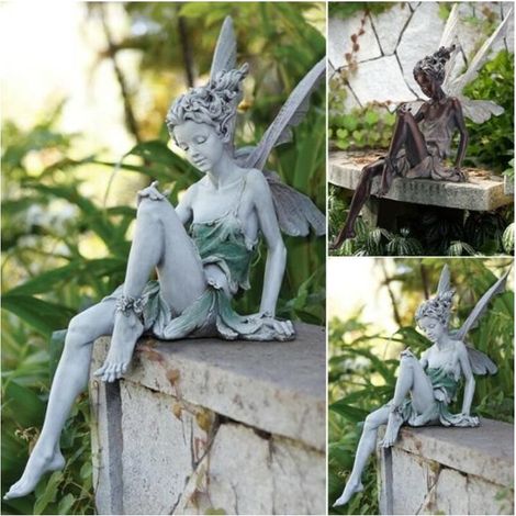 1-teilige Feenfigur aus Kunstharz, weiß und hellgrau, Außendekoration für Garten, Brunnen oder Teich (1/5)