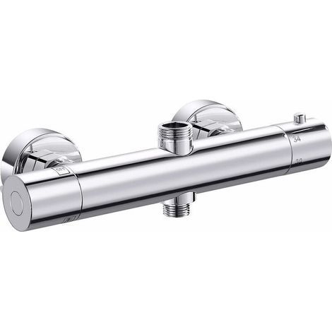 Thermostat-Brausebatterie, zylindrischer Thermostat-Brausehahn mit zwei Ausgängen, oberer G3/4 BSP (26,4 mm) + unterer G1/2 BSP (21 mm), Silber (1/4)