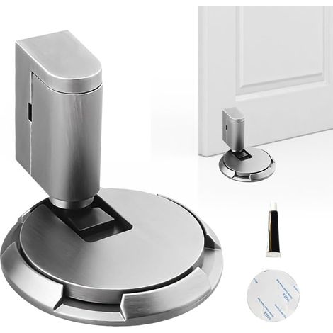 Butée de Porte Magnétique, Mechanical Floor Door Stopper, Punch-Free Mechanical Silent Floor Door Stop, Adjustable Height Door Stopper, Wind Heavy Duty Door Stopper with Adhesive (Argent) (1/5)