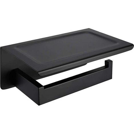 royaluxe - Porte-papier hygiénique noir mat avec étagère, carré de salle de bain en acier inoxydable SUS304, monté antirouille moderne (1/5)