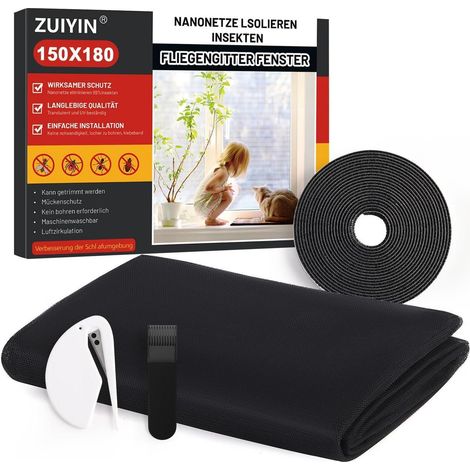 2er Set Fliegengitter Fenster 150x180cm Zuschneidbar Schwarz Ohne Bohren (1/5)