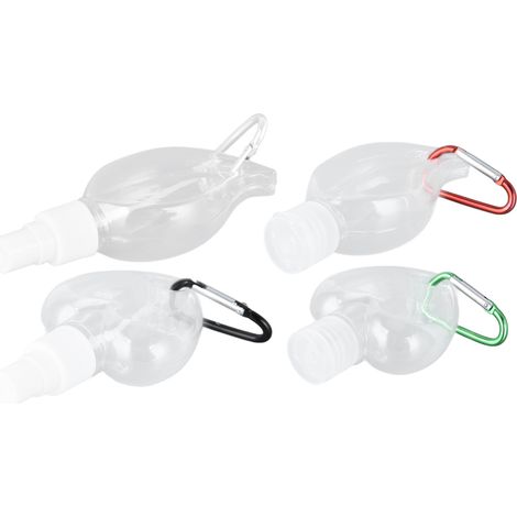 Lot de 4 bouteilles de voyage portables avec porte-clés, étanches, transparentes, vides, en plastique, 50 ml, pour activités de plein air. (1/5)