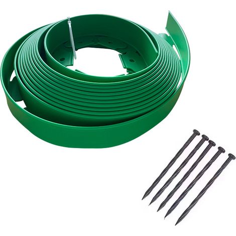 Bordure de pelouse en Plastique LineBORDER Flexible, 30 ancrages au Sol, Longueur 10m, Hauteur 4cm, Vert (1/4)